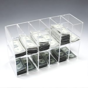 clear acrylic bill sorter with double cash shelf