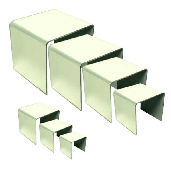 Complete set of square mirror acrylic risers from 2 inches to 8 inches